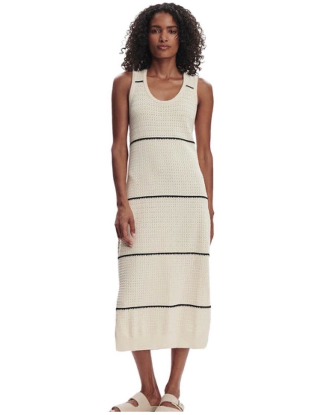 Varley Scott Scoop Neck Midi Dress Size Small Cotton Knit Stripe Beachy Coastal